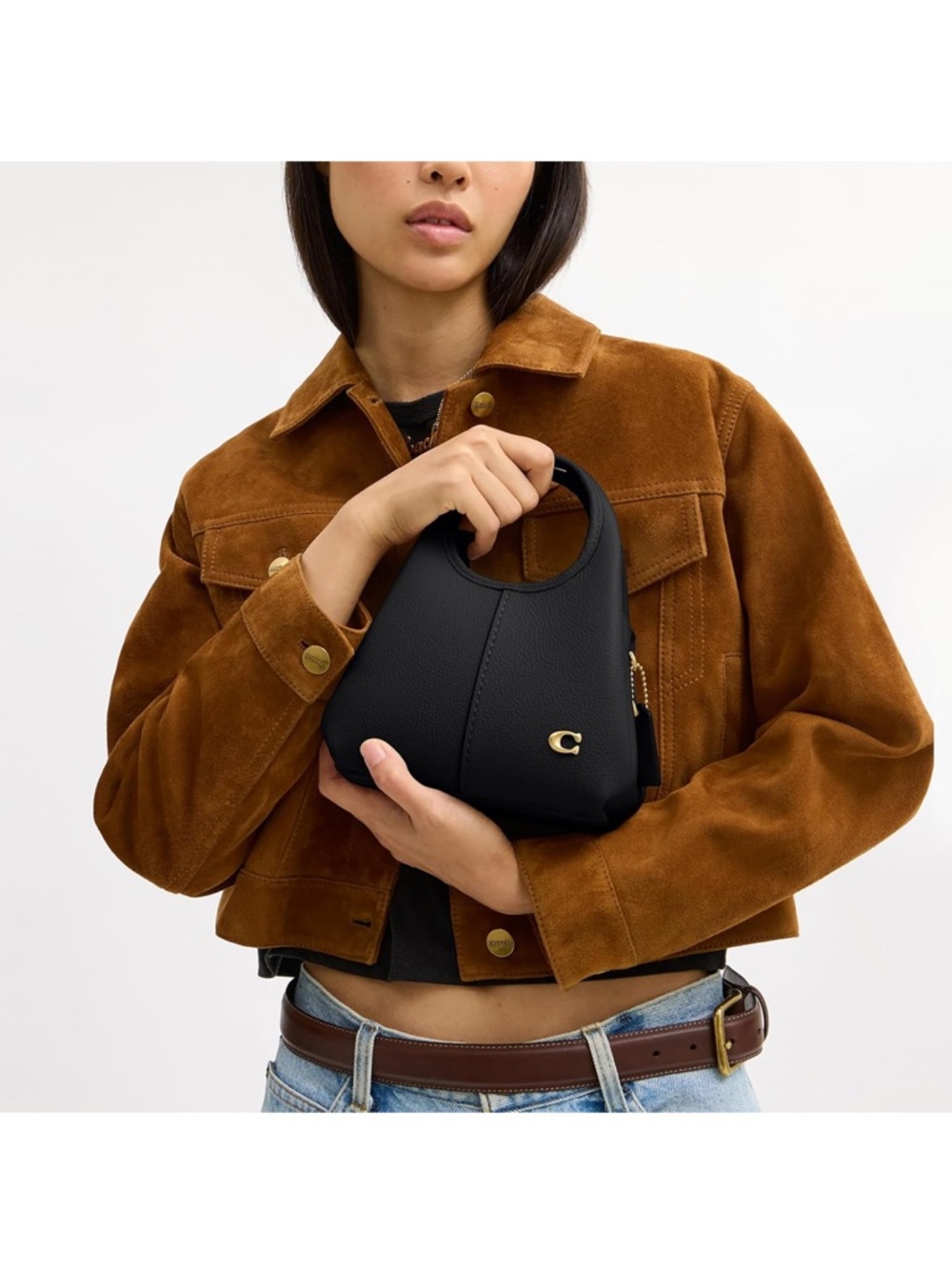 New Coach Black Pebbled Leather Lana 19 Mini Handbag with Gold Accent - Picture 2 of 11